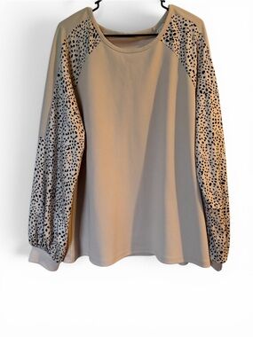 Boutique Waffle Knit Animal Print Raglan Balloon Sleeve Top 2XL Plus Size